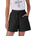 thumbnail image 2 of Women Comfy Drawstring Casual Elastic Waist Pure Color Shorts with Pockets Black S, 2 of 8