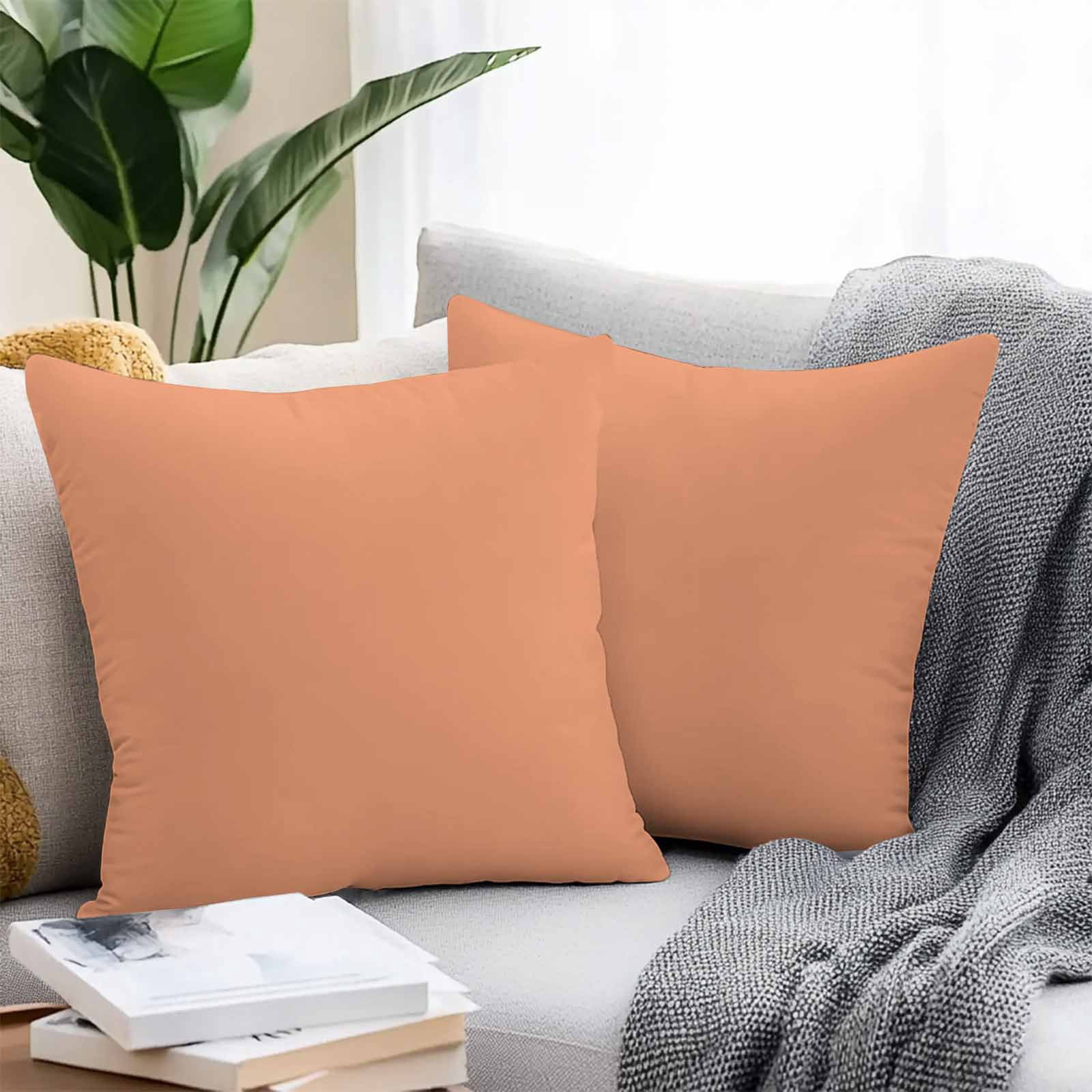 Outdoor Waterproof Throw Pillow Covers Set of 2 Solid Color Decorative Pillowcases Square Outdoor Pillows Cushion Case 18x18 Inch Orange Patio Pillows for Couch Sofa Bed Garden