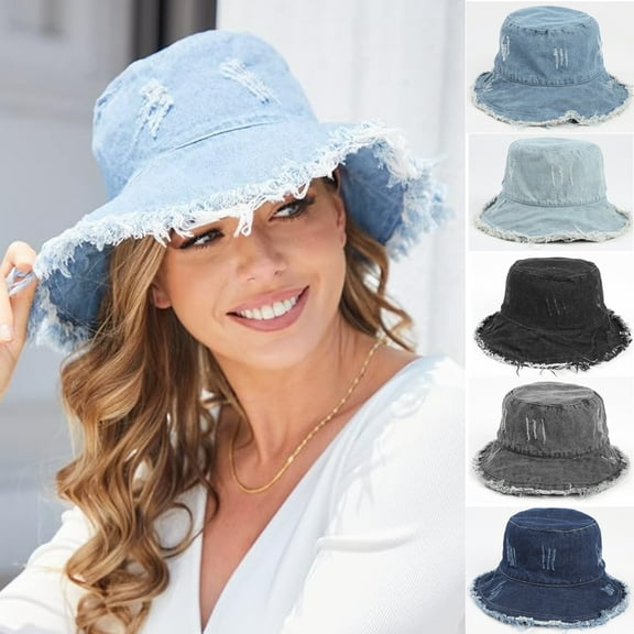 Frayed Bucket Hat for Women, Girls Denim Every day Hat, Trendy Washed Floppy Wide Brim Boonie Outdoor Summer Hat