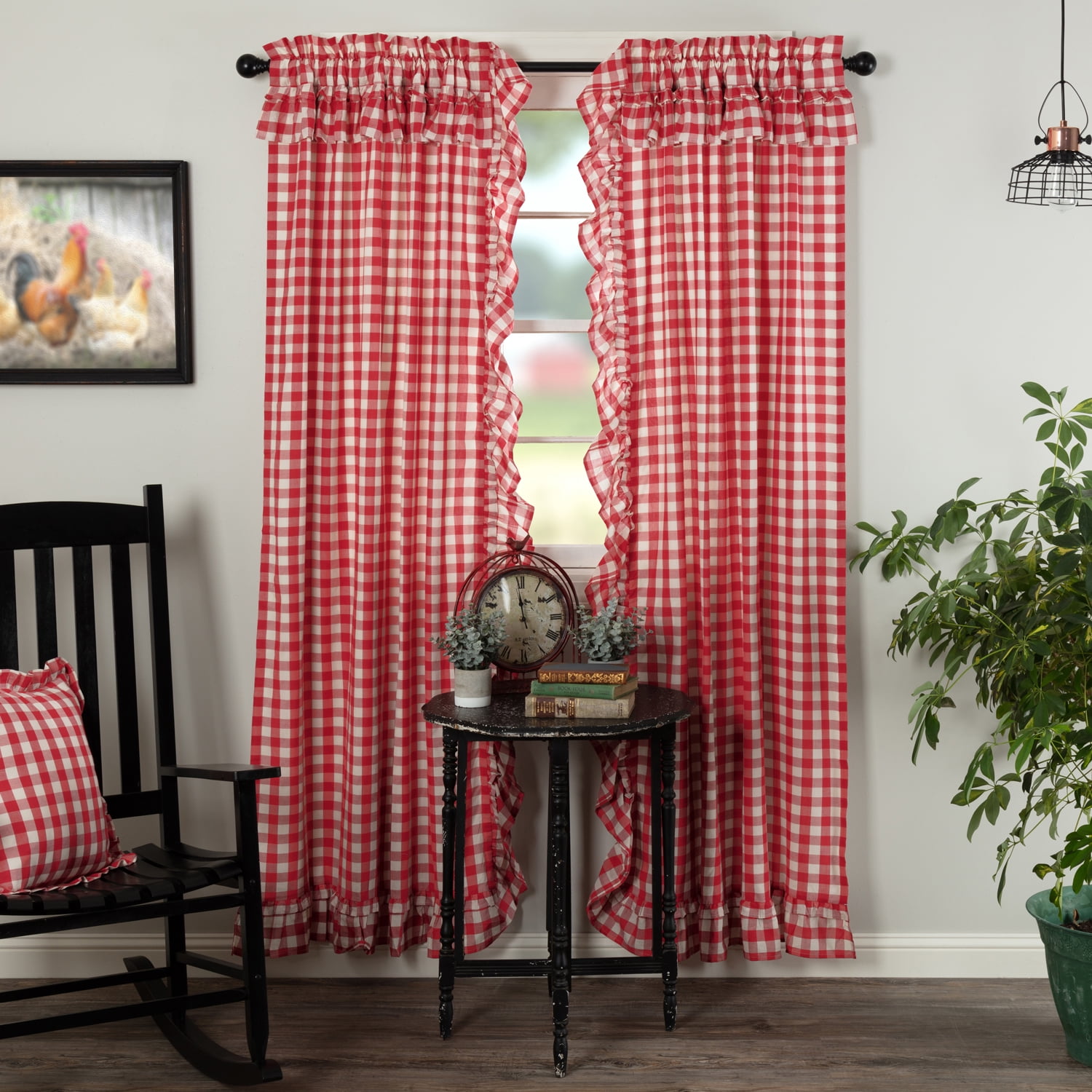 Country Red Farmhouse Curtains Jenna Buffalo Check Rod Pocket Cotton
