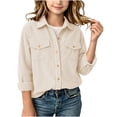 thumbnail image 2 of Girls Corduroy Shirts Long Sleeve Casual Soft Button Down Kids Fall Shirts Beige 8-9 Years, 2 of 9
