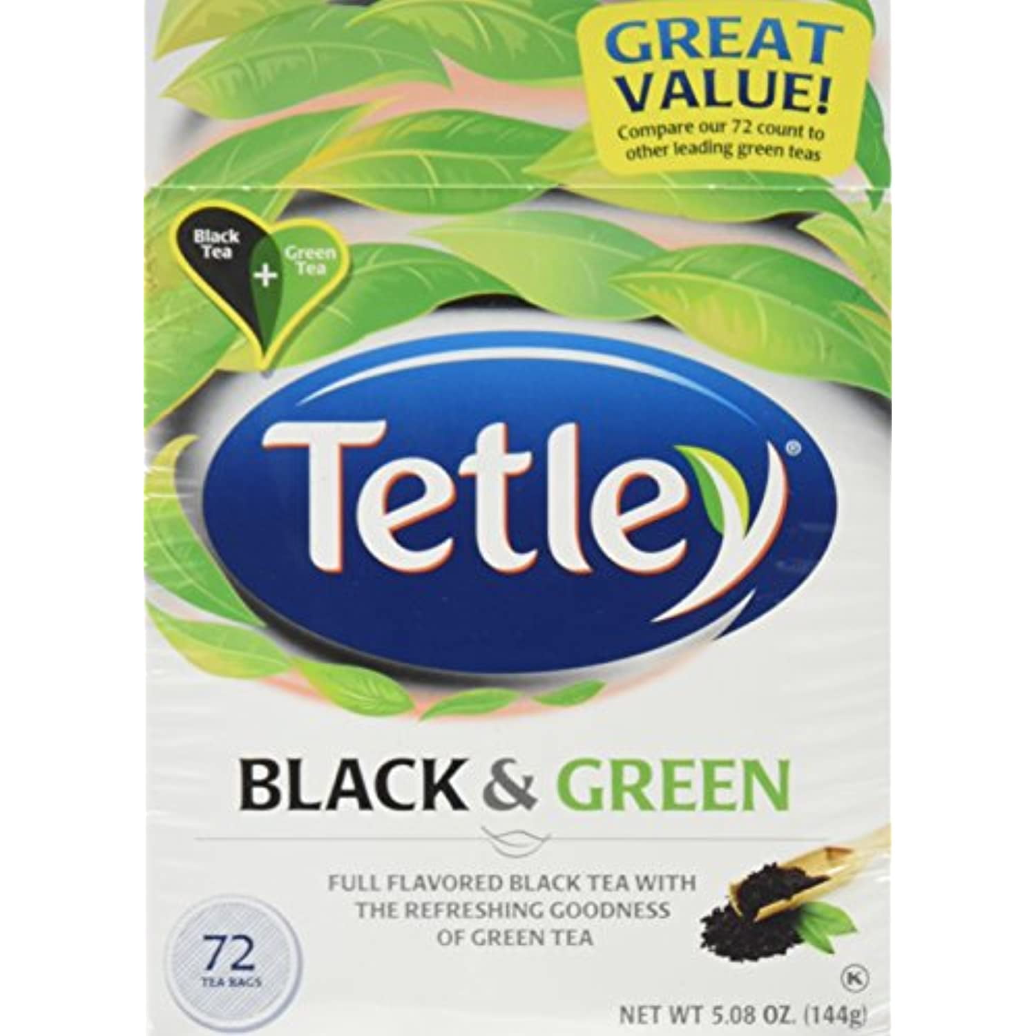 Tetley, Black & Green Tea Bags, 72 Count, 5.08Oz Box (Pack Of 3)