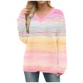thumbnail image 6 of YUGYXL Women's V Neck Shirt Patchwork Long Sleeve Blouse Ladies Color Block Soft Casual Pullover Tops Fashion Tunic Top Pink S, 6 of 6