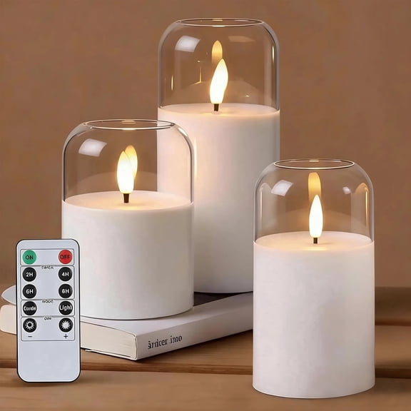HIDAWN Flameless Candles with Remote and Timer,Flickering Battery Operated LED Pillar Candle,3D Wick Acrylic Electric Fake Candles-Clear Arc 4''x5''x6''