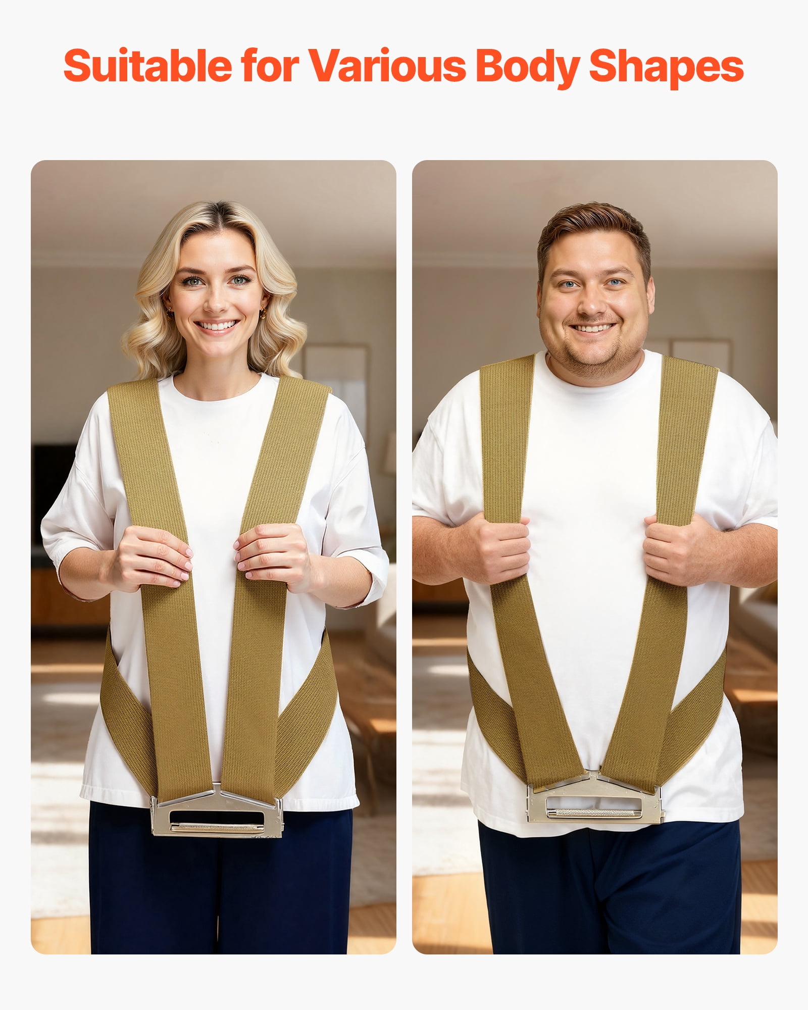 VEVOR Moving Straps, Supports up to 1000 lbs, 2-Person Lifting and Moving System with 2 Harness Straps & 1 Load-bearing Strap, Adjustable Lifting Shoulder Straps Move Furniture Appliances Mattresses