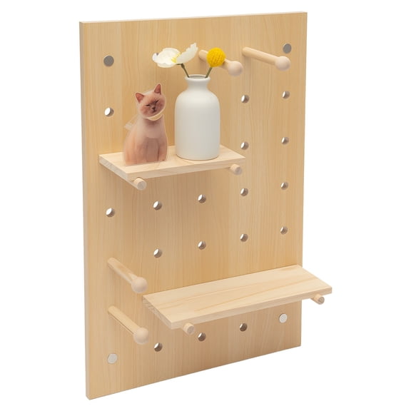 Wooden Pegboard Wall Organizer Kit with Flexible Design and Durable Structure