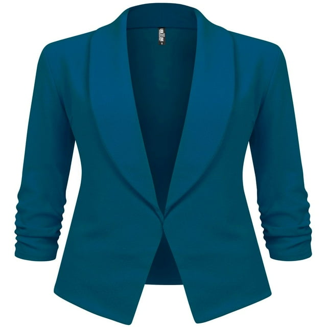 Made by Johnny Women‘s 3/4 Sleeve Blazer Open Front Cardigan Jacket Work Office Blazer S BLACK