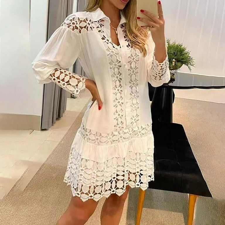 Bigersell Overall Dress for Women Clearance Female Button-Donw Long Sleeve  Mini Club Dress Style D-88 Club & Night Out Dresses Plus Size Summer Dresses  , White L - Walmart.com
