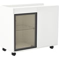thumbnail image 6 of Modern End Table with LED Light and Wheels, Multifunctional Side Table with Transparent Brown Glass Door, 2 Storage Shelves and Drawers for Living Room, 6 of 8