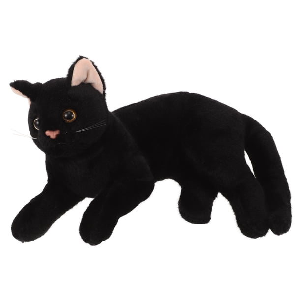 Figura de gato negro realista para niños, peluche suave, simulación de gato, divertido y lindo gatito, almohada para decoración del hogar, cumpleaños, Halloween, suministros para fiestas
