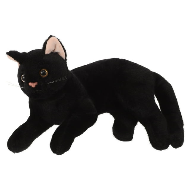 Figura realista de gato negro, peluche suave para niños, ideal como almohada decorativa para fiestas de cumpleaños o Halloween.