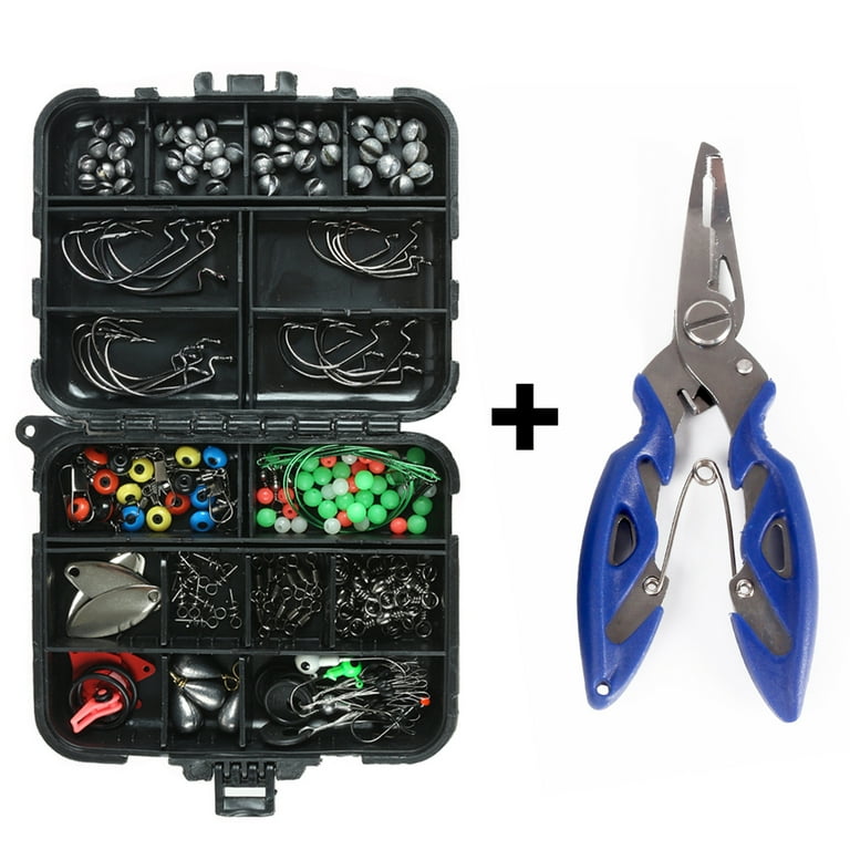 Gecheer 188pcs Fishing Accessories Kit with Tackle Box Pliers Jig