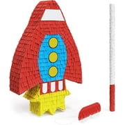 Rocket Pinata Bundle with a Blindfold and Bat ― Hand Made Extra Small Sized Piñata That Holds Up to 2 lbs of Candy for Birthday Parties, Kids Carnival Events (16 x 12 x 3 Inches)