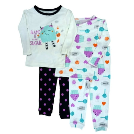 carters infant toddler girl 4 pc blame it on the sugar halloween pajama 2 pk walmartcom