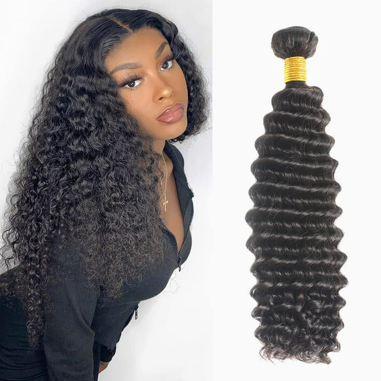 Deep Wave Human Hair Bundle Brazilian Virgin Hair 24 inch Deep Wave 1  Bundle 100% Unprocessed Natural Black Color Double Weft for Black Women 