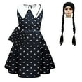 thumbnail image 2 of Ensemble de Robe de Costume Wednesday Addams pour Filles, Robe d'Uniforme Noire de la Famille Addams pour Fête de Cosplay d'Halloween, 2 of 7