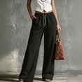 thumbnail image 2 of Women's Wide Leg Pants High Waisted Drawstring Elastic Waist Solid Color Loose Palazzo Lounge Pants with Pockets, 2 of 5