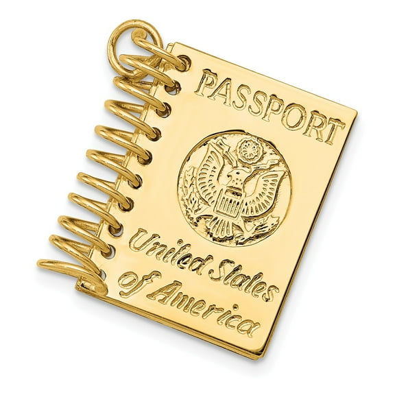 Real 14kt Yellow Gold 3D Passport Opens Charm Pendant; for Adults and Teens; for Women and Men
