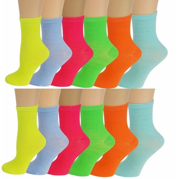 Ayla 12 Pairs Pack Kids Girls Colorful Creative Fun Novelty Design Crew Socks