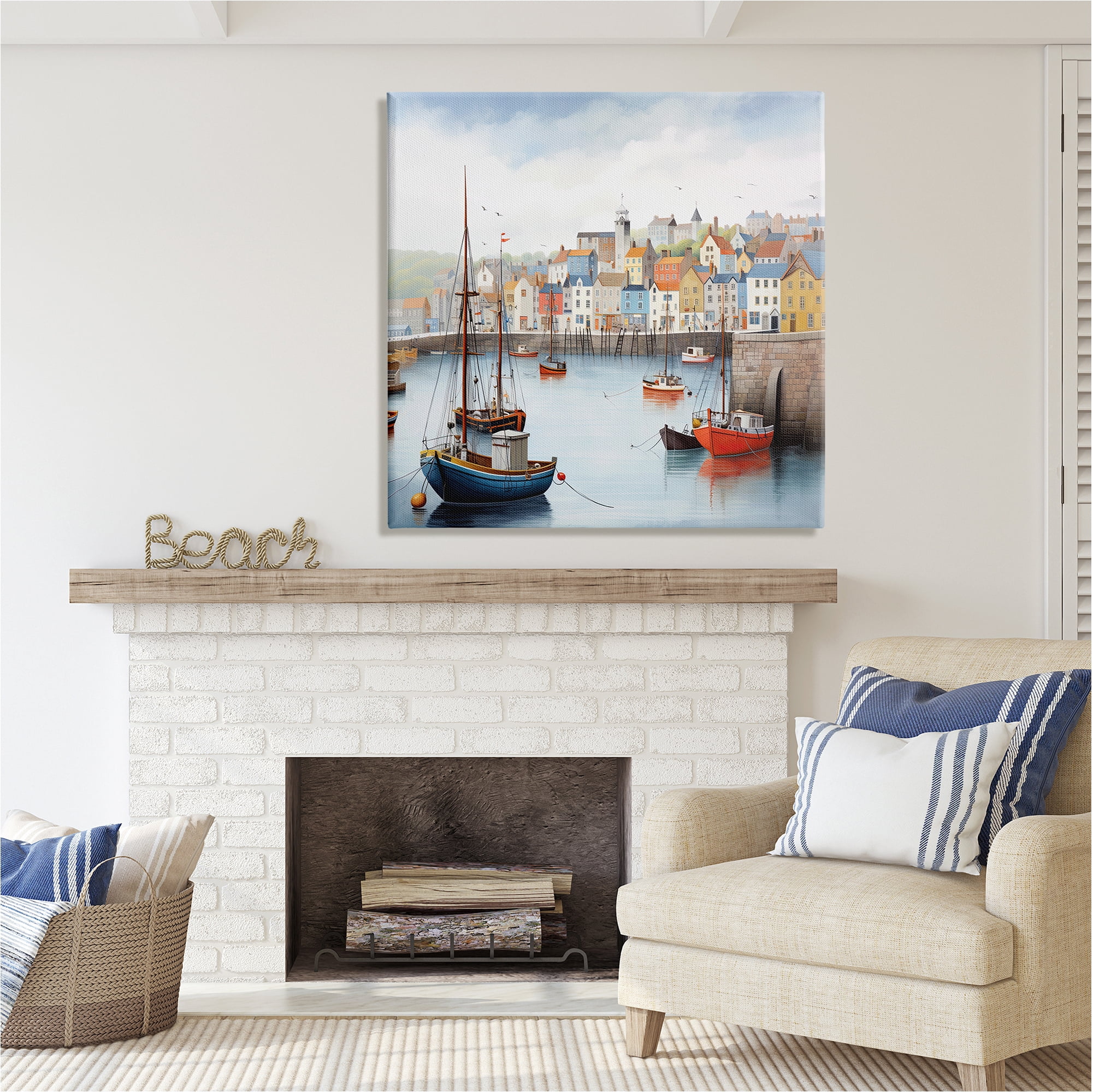 Stupell Industries Waterfront Town Marina Transportation Painting Gallery Wrapped Canvas Art Print Wall Art, 36 x 36