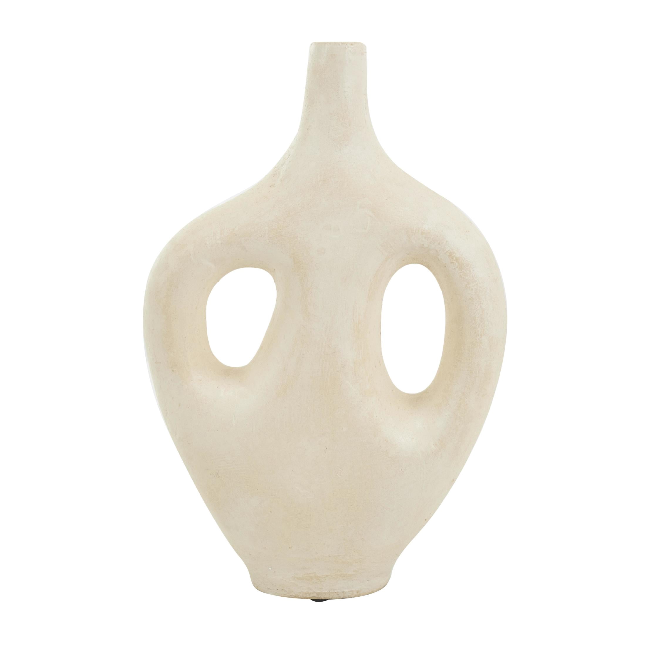 DecMode 17" Abstract Double Handle Beige Paper Mache Vase