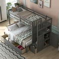 thumbnail image 3 of Euroco Twin over Twin or Twin over Full Bunk Bed with Drawers, Shelf and Storage Cabinet for Bedroom, Covertible Lower Bed into Full Bed Frame, Gray, 3 of 20