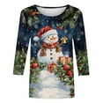 thumbnail image 5 of Gamivast Christmas Tops Women Plus Size Round Neck 3/4 Sleeve Blouse Cute Snowman Trees Printed Holiday Pullover Merry Christmas Shirts Vacation Casual Tees Tops 5XL, 5 of 6