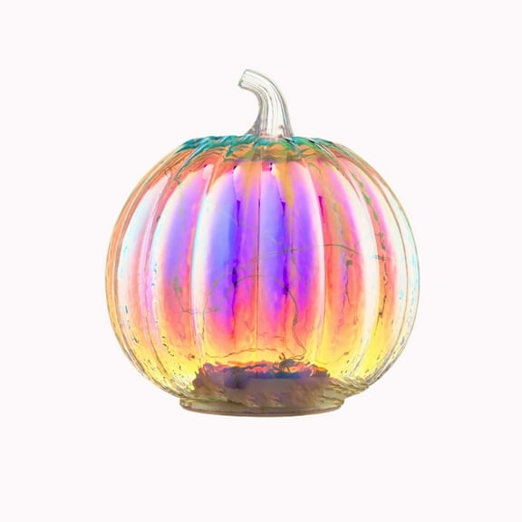 HHBEAUTY Colorful Glass Pumpkin Light, Halloween Pumpkin Lantern, LED Glass Pumpkin Lantern for Halloween Pumpkin Decorations Fall and Thanksgiving Decor
