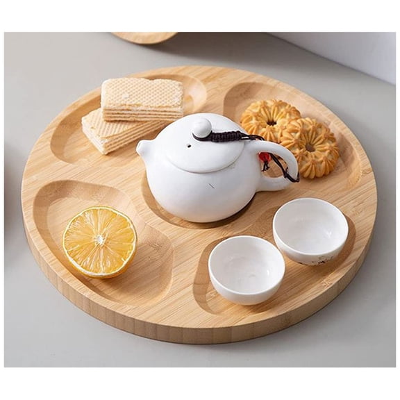 EclipseJewels 5-Compartment Round Serving Platter, Bamboo Snack Tray for Fruits, Nuts, and Appetizers, Perfect Organized Serving Dish for Parties, Entertaining, and Home Use,B