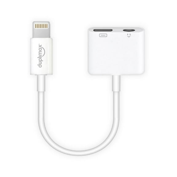 Adaptador 2 en 1, Lightning a 3.5mm Duplimax Lightning y 3.5mm