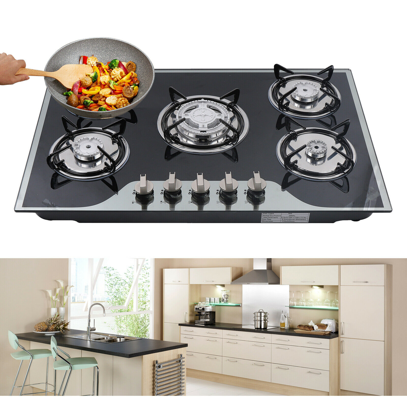 Buy 30 inch 5 Burners Gas Cooktop, Builtin Gas Stove with Tempered