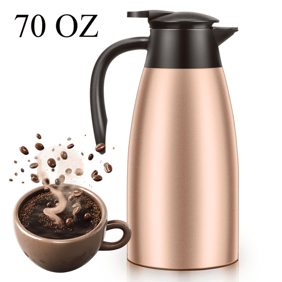JOGGEIL Coffee Carafe 70oz Insulated Vacuum Coffee Thermos, Urn Stainless Steel Vacuum Thermal Pot Flask for Coffee, Hot Water, Tea, Hot Beverage, Keep 12 Hours Hot, 24 Hours Cold, Gold