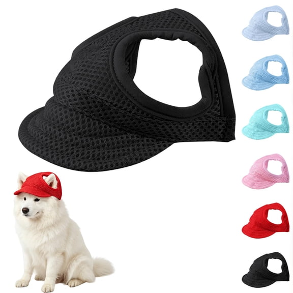 Canvas Dog Baseball Cap with Ear Holes, Adjustable Neck Strap Pet Sun Hat, Lightweight Outdoor Peaked Cap for Small Medium Dog Summer Beach Walking Hiking Travel (L)