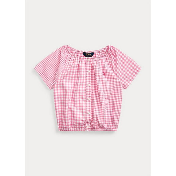 Ralph Lauren PINK Girl's Mixed-Gingham Cotton Top, US 6