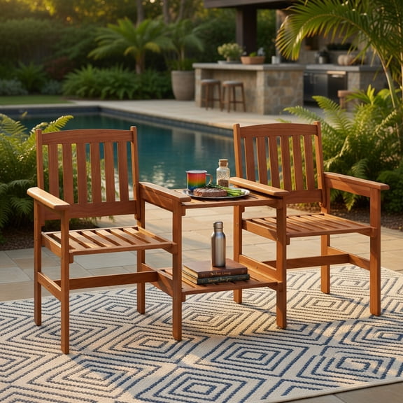 Yardi Yard 2-Seater Outdoor Patio Furniture Set, Patio Conversation Set with 1.57 Inch Umbrella Hole for Outdoor as Yard, Natural