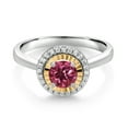 thumbnail image 2 of Gem Stone King 925 Silver and 10K Yellow Gold Pink Tourmaline and White Lab Grown Diamond Halo Engagement Ring for Women (0.64 Cttw, Gemstone October Birthstone, Round 5MM, Size 6), 2 of 3