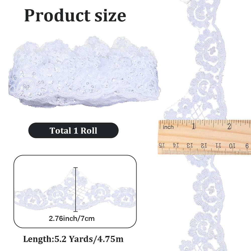 1 Set 5.2 Yards Flower Polyester Lace Trim Ribbon for Sewing Crafts Wedding Decoration White 2-3/4 inch(70mm)