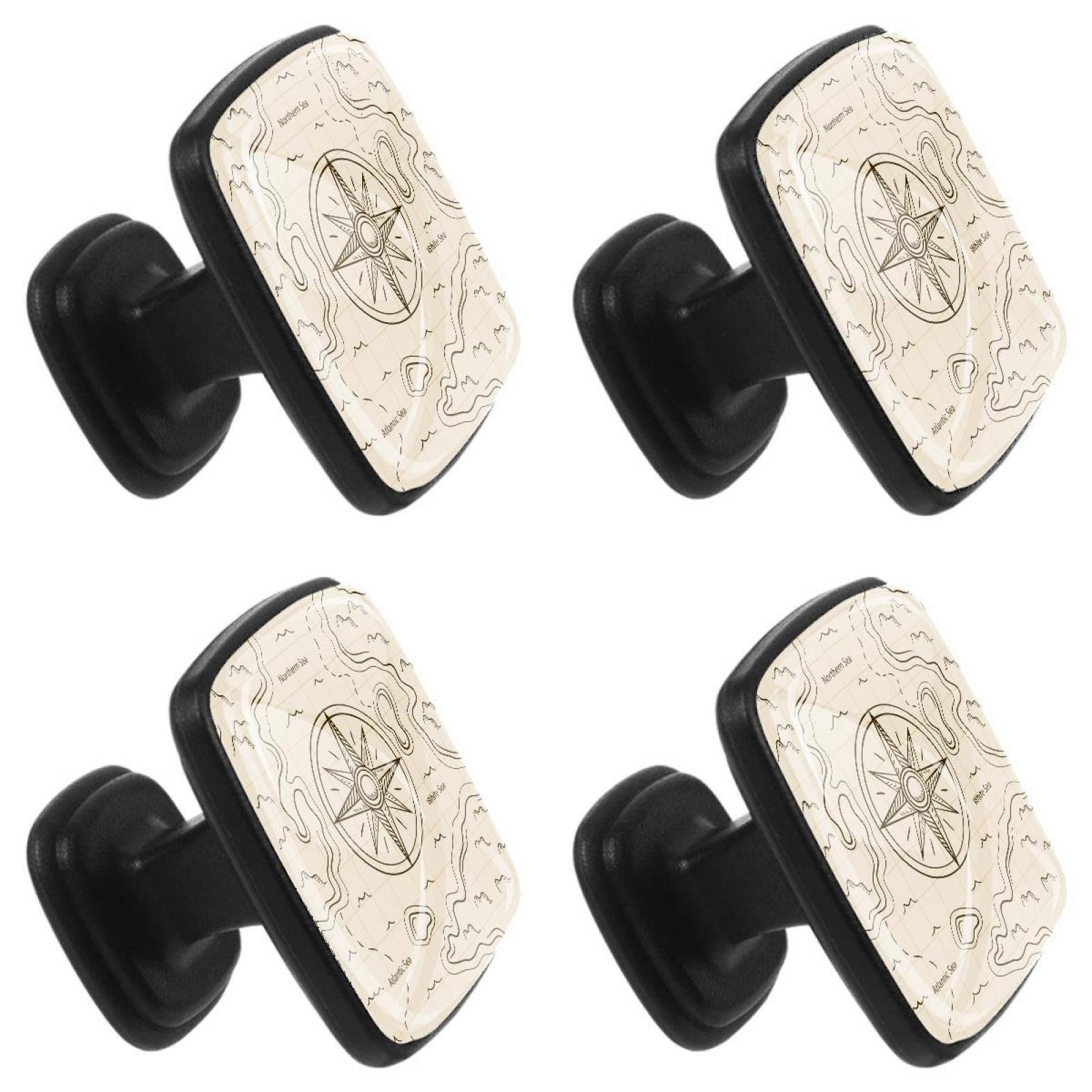 4 Pcs Square Cabinet Handle Cupboard Knob Drawer Pulls Handle Map Compass Drawer Knobs with Screws Furniture Decoration