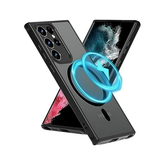 Saluqifa Magnetic Case for Samsung Galaxy S22 Ultra - [Compatible with MagSafe] [Military Grade Drop Tested] Slim Translucent Matte Clear Case Wireless Charger Cover for Men Women
