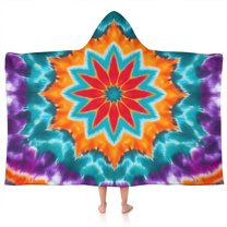 Colorful Tie Dye Starflower Pattern Hooded Bath Towel，50"x30" for Ages 3 To 12 Kids, Quick Dry Lightweight Soft Microfiber Hood Beach Towel Cover Up for Kids