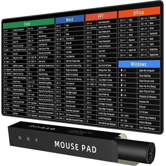 shiyou-Large Mouse Pad Desk Mat with Excel Shortcuts Cheat Sheet, Anti-Slip Keyboard Pad with Multifunctional, Gaming Mousepad, Office Desk Accessories for Computer, MacBook, PC and Laptop