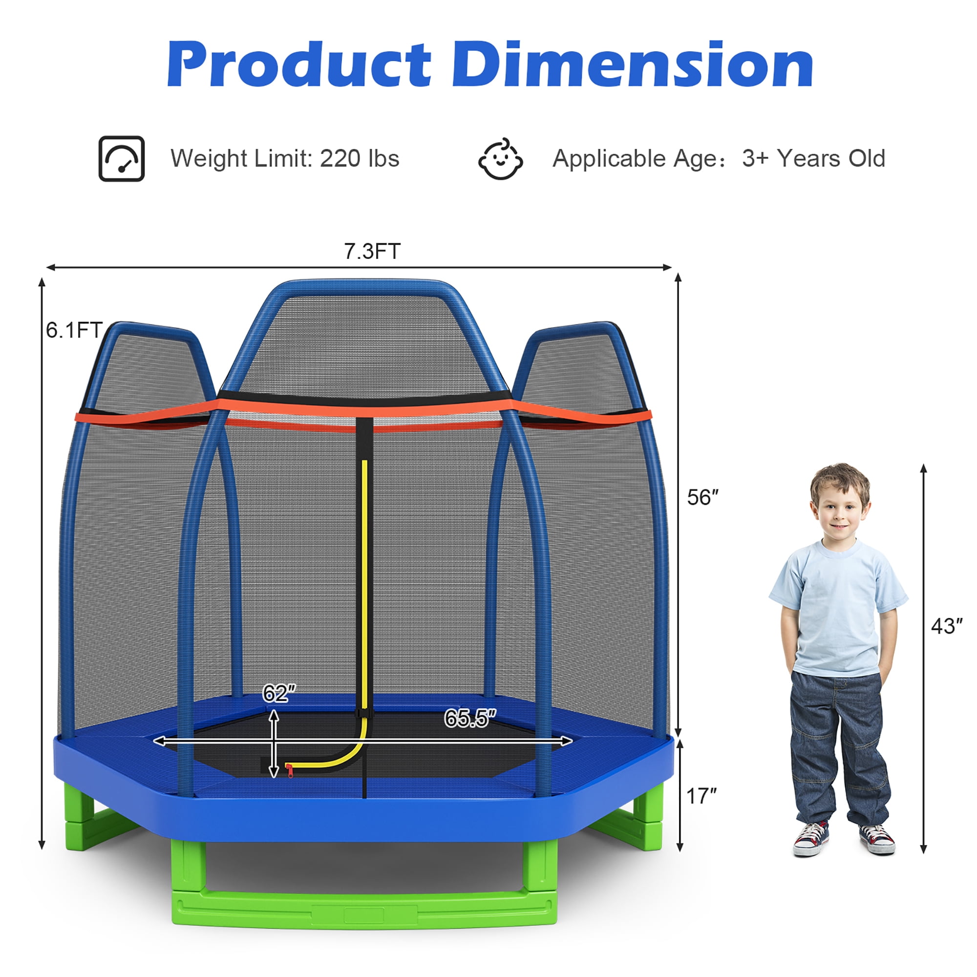 Costway 7FT Kids Trampoline Outdoor Indoor Recreational Bounce Jumper Blue