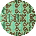 thumbnail image 1 of Ahgly Company Indoor Round Abstract Turquoise Blue Modern Area Rugs, 3' Round, 1 of 4