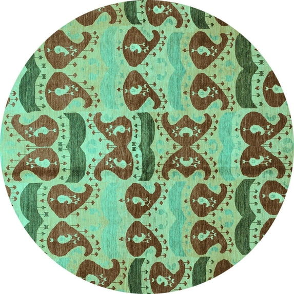 Ahgly Company Indoor Round Abstract Turquoise Blue Modern Area Rugs, 3' Round