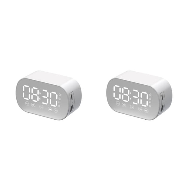 Seitruly Altavoz compatible con Bluetooth con pantalla LED Subwoofer estéreo de alta definición Barra de sonido Caja de sonido Alarmas duales Blanco 2Conjunto