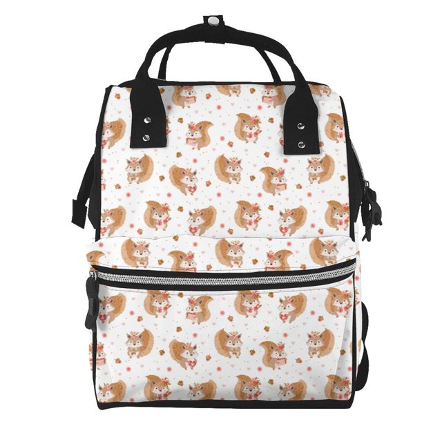 Fotbe Squirrel And Rose Mochila Maternidad - Lona de Sarga Impermeable, Mochila de Pañales de Gran Capacidad con Múltiples Bolsillos y Correas Ajustables