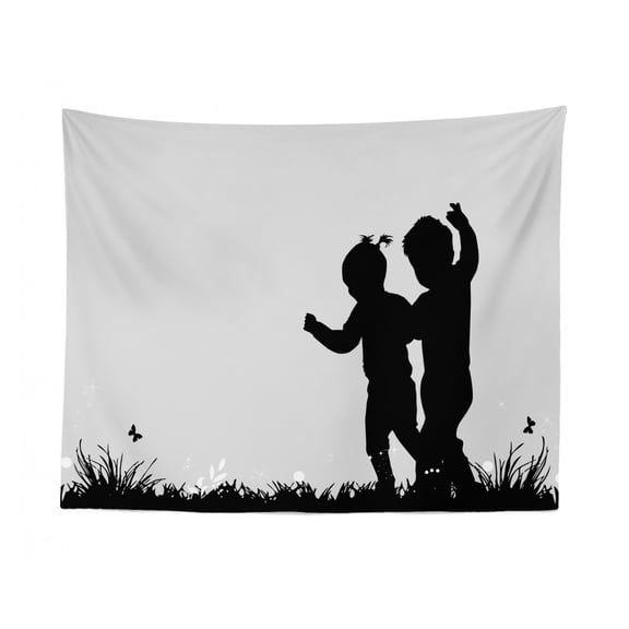 Silhouette Tapestry, Monochrome Female Lead Singer Star Diva Microphone Curvy Ornaments Print, Fabric Wall Hanging Decor for Bedroom Living Room Dorm, 2 Sizes, Sea Blue and White, by Ambesonne