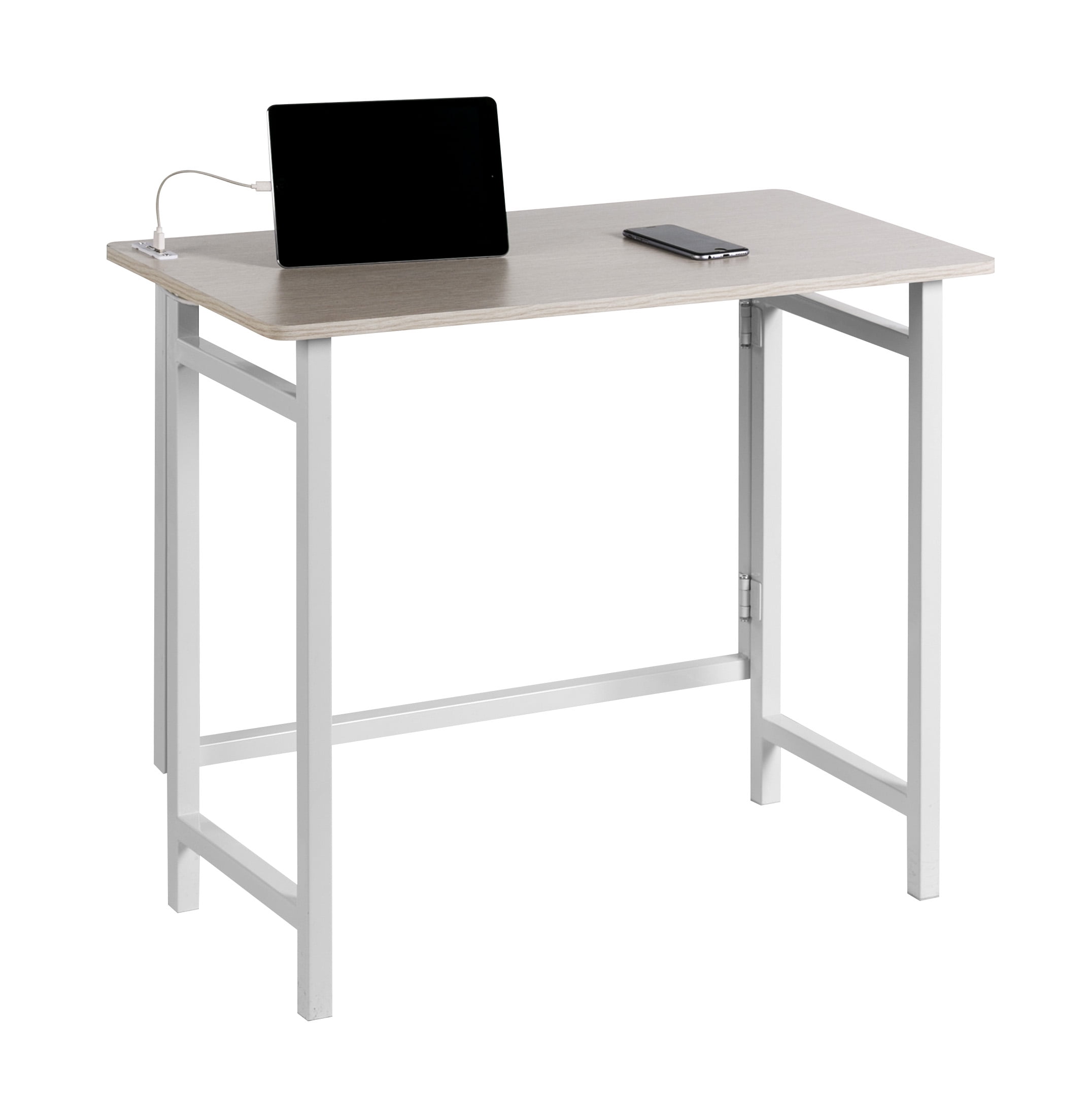 OneSpace Basics No Assembly Compact Desk, Dual USB, White