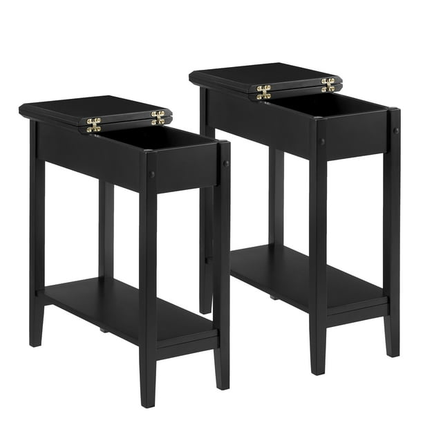 Flip Top Narrow End Table with Storage, Narrow Side Tables for Small