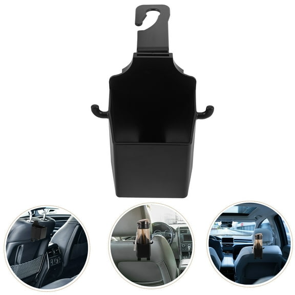 Homoyoyo Black Car Storage Hook with Cup Holder and Adjustable Phone Mount for Convenient Car Organization and Easy Access